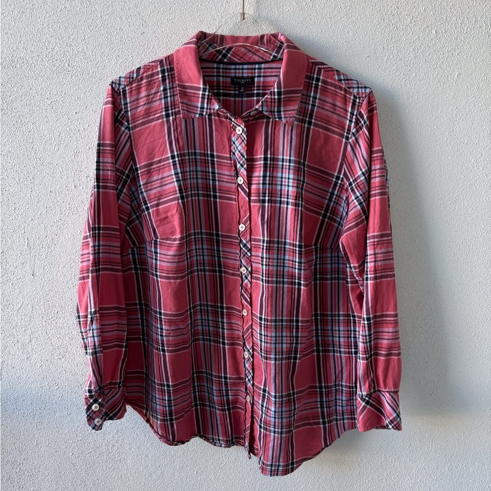 Talbots 1X Long Sleeve Plaid Button‎ Up Shirt Cotton Blend Casual Cabincore Cozy